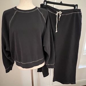 Z Supply Ami Sasha Organic Sweatshirt/Pant set, washed black, women's Size Large